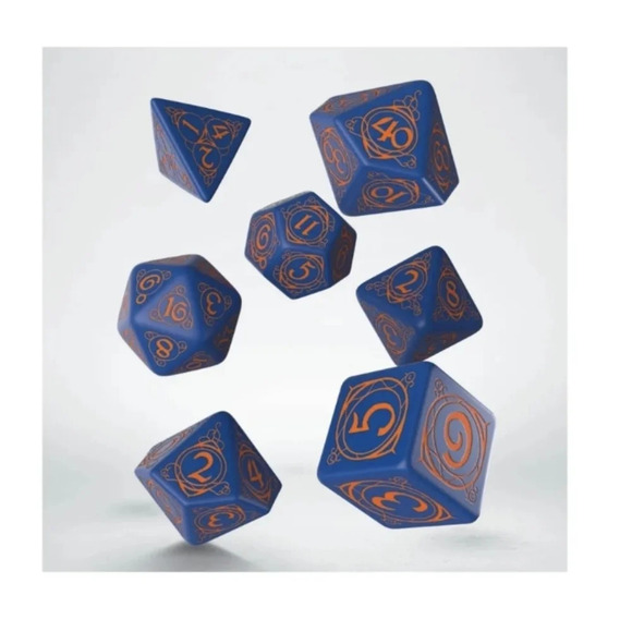 Q Workshop Wizard Dice Set (7) Blue/Orange - Picture 1 of 4